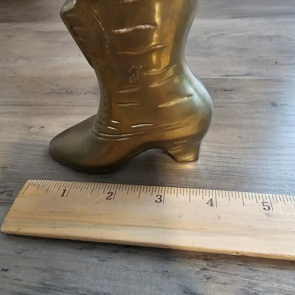 Vintage Brass Victorian Boot Figurine Shoe MCM Home Decor Vase Planter Mod